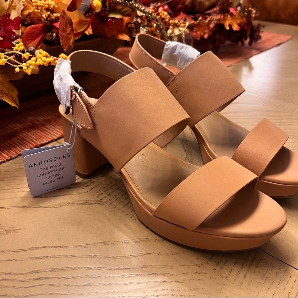 NWT NIB Aerosoles Camera Comfortable Women’s Platform Sandal in Nude Leather 9.5 - Picture 7 of 16